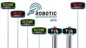 Illustration of a 5 RAD ROSA security robots and 2 AVA access control devices in a simulated autonomous response mode. RAD closed its 2nd fiscal quarter with a surge of sales activity.