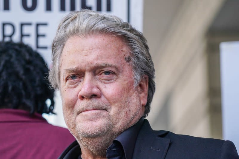 Steve Bannon, former adviser to Donald Trump, speaks to the media as he departs U.S. Federal Court after being found guilty of contempt of court on day three of his Contempt of Congress trial in Washington, DC on Friday, July 22, 2022. File Photo by Jemal Countess/UPI