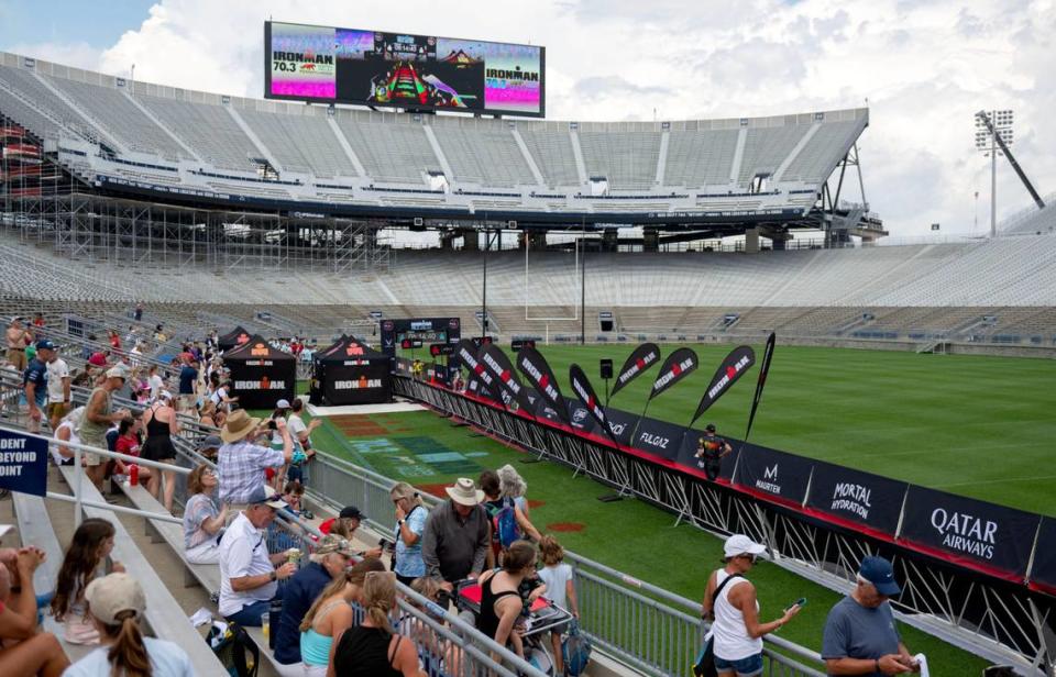 People gather in Beaver Stadium to cheer athletes to the finish line for the Ironman 70.3 Pennsylvania Happy Valley on Sunday, June 30, 2024.