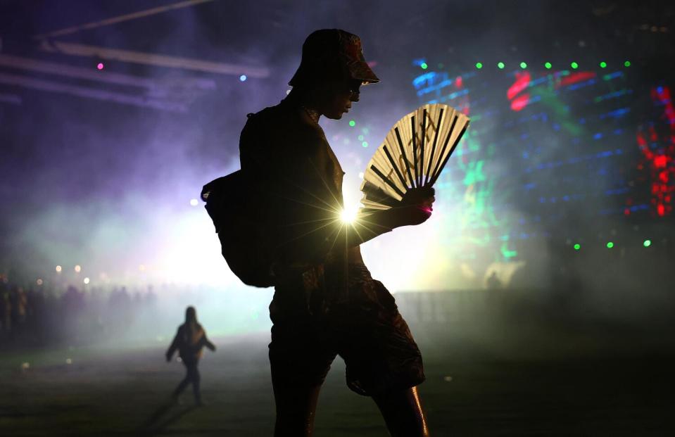 Jayden Becker-Norman dances during a performance by Le Sserafim at Coachella.