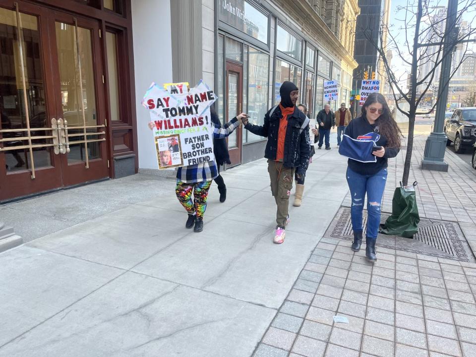 Joyce Williams and Ja'Quan Holley-Grisham leading the group on the their protest.