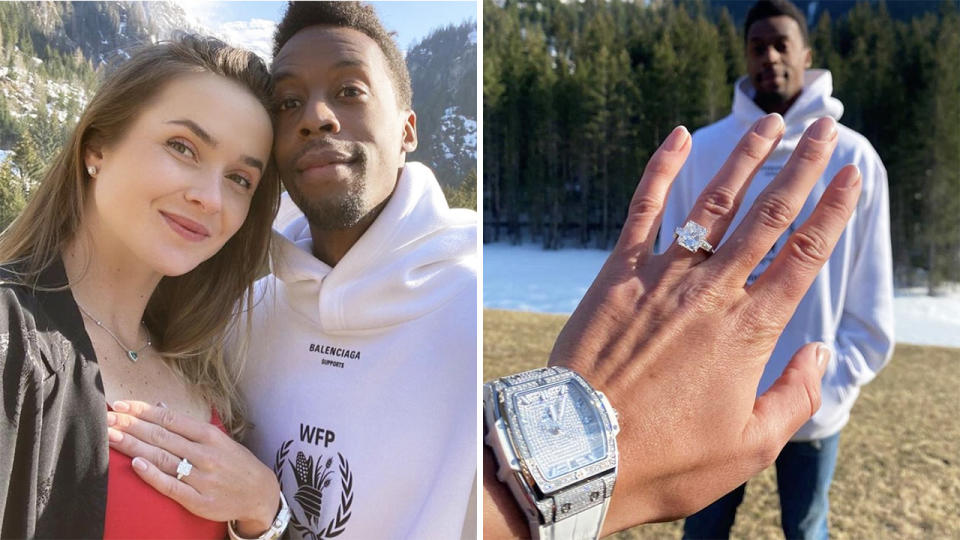 Tennis stars Elina Svitolina and Gael Monfils have announced their engagement on Instagram, just weeks after they decided to give their relationship a break. Pictures: Instagram/elinasvitolina/iamgaelmonfils