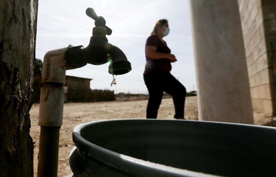 Water drips from a faucet in the fishing village of El Indiviso in the Colorado River Delta in Mexico.