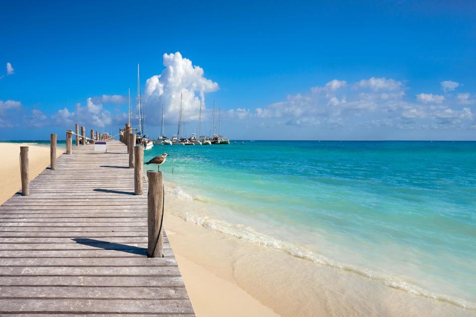 Riviera Maya Maroma Caribbean beach marina pier in Mayan Mexico