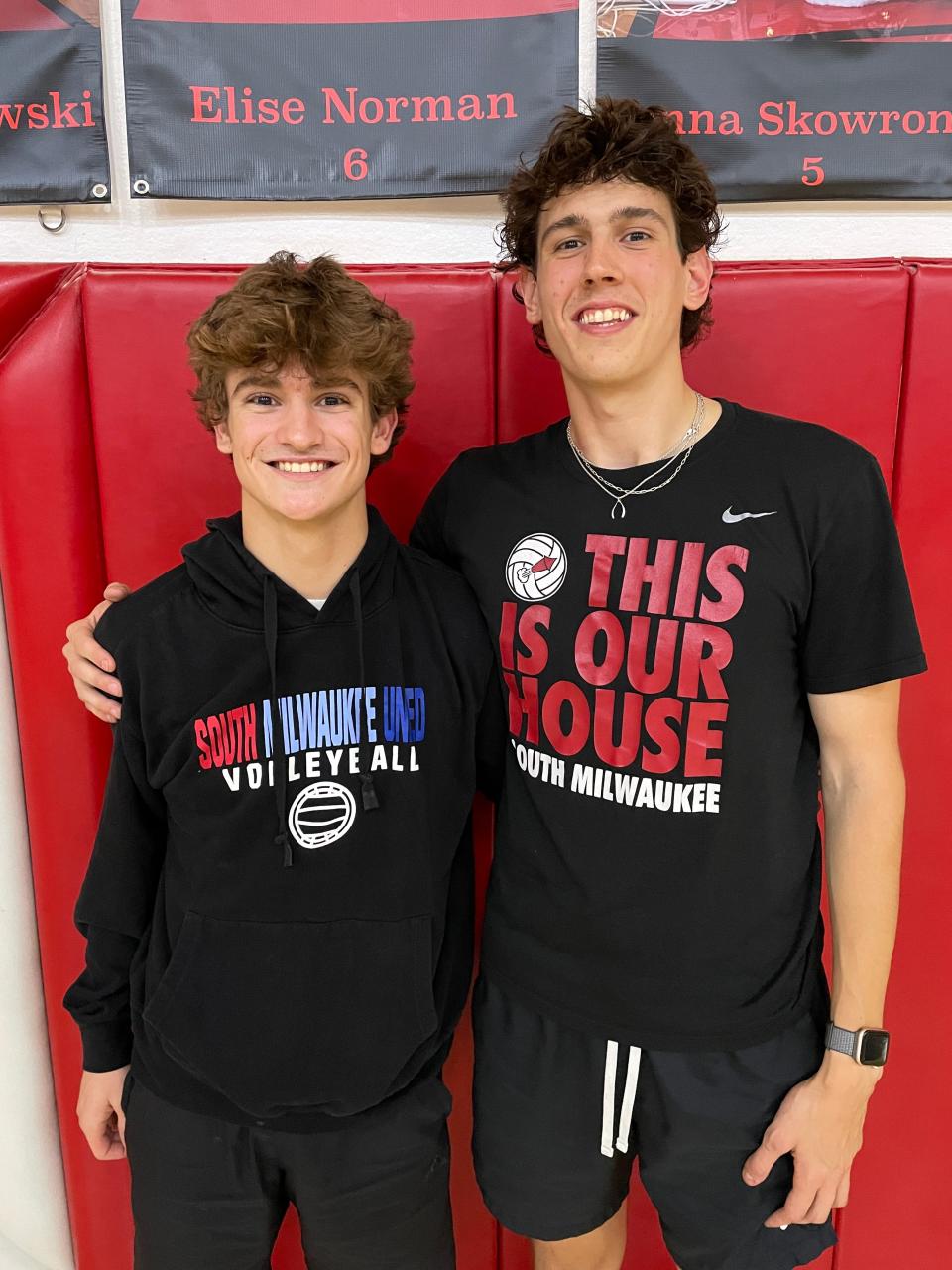 Ethan Jetzer, left, helped create the South Milwaukee United boys volleyball team in 2022 along with his coach, Tyler Cicigoi. Now, Jetzer is one of the state's top players.