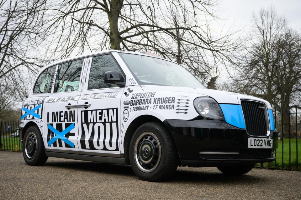 Black cabs across London are wrapped with Kruger’s art (Getty)