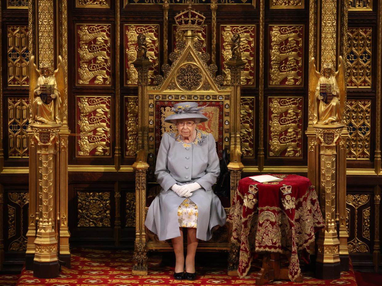 Queen Elizabeth II ahead of the Queen’s Speech in the House of Lord’s Chamber during the State Opening of Parliament at the House of Lords on 11 May 2021 (Getty Images)