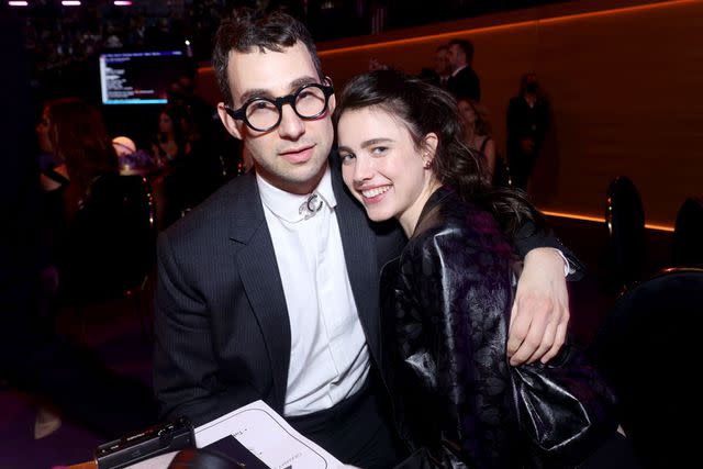 <p>Emma McIntyre/Getty</p> Jack Antonoff and Margaret Qualley attend the 64th Annual GRAMMY Awards at MGM Grand Garden Arena on April 03, 2022 in Las Vegas, Nevada.