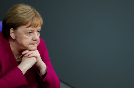 FILE PHOTO: Session at the lower house of Bundestag parliament to mark the 70th anniversary of the German constitution, in Berlin