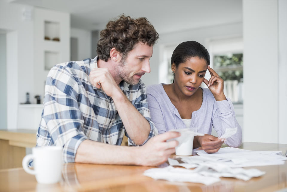 a couple paying bills together