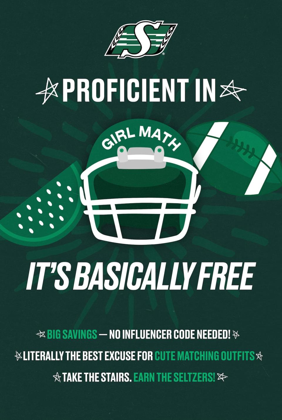 A new ad by Saskatchewan Roughriders reads 