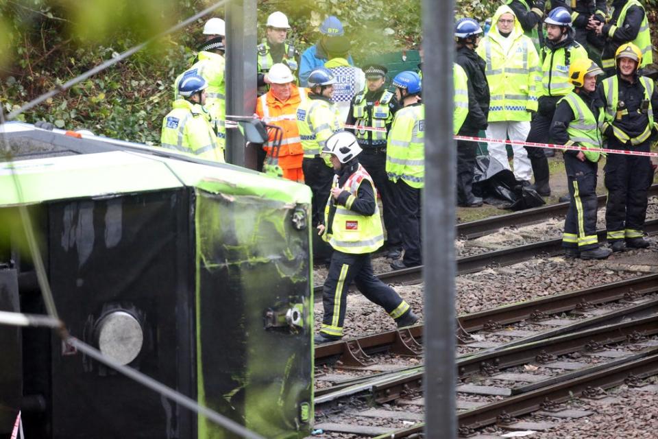 A coroner has urged the Government to consider fitting automatic brakes to trams after seven people were killed in a crash in Croydon, south London in 2016 (Steve Parsons/PA) (PA Archive)