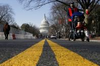 People try to see the Capitol as streets are blocked for security reasons ahead of U.S. President-elect Joe Biden's inauguration, in Washington