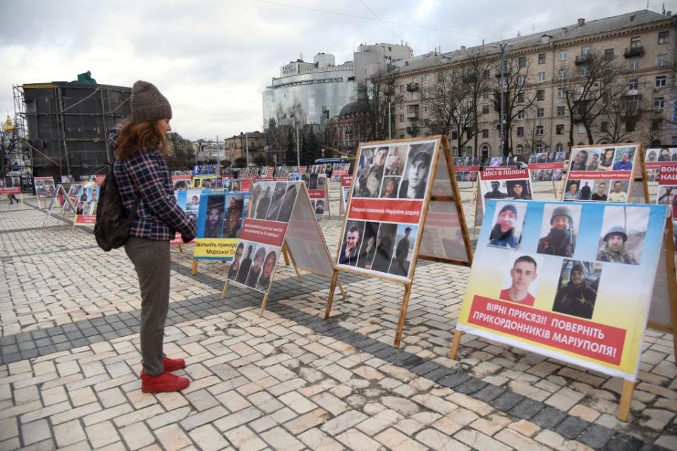 Relatives and activists are holding a rally in Sofiiska Square in Kyiv, Ukraine, on December 23, 2023, in support of Ukrainian POWs who are being held in Russian captivity.