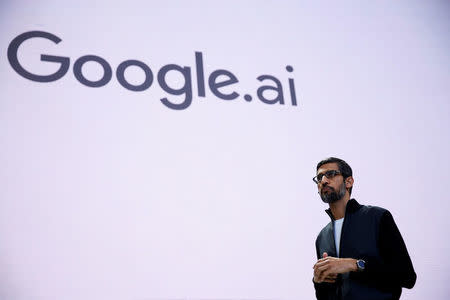 Google CEO Sundar Pichai speaks on stage during the annual Google I/O developers conference in San Jose, California, U.S., May 17, 2017. REUTERS/Stephen Lam