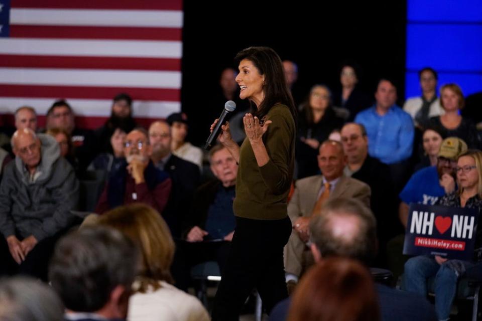 Republican presidential candidate, former ambassador to the United Nations Nikki Haley during a campaign stop Monday, March 27, 2023, in Dover, N.H.