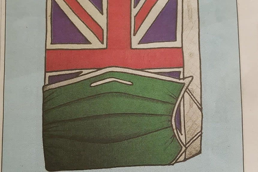 The banned advert depicting a cartoon mattress with a British flag and a mask: SWNS