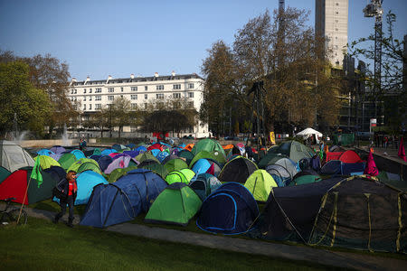 Climate change activists camp at Marble Arch during the Extinction Rebellion protest in London, Britain April 17, 2019. REUTERS/Hannah McKay