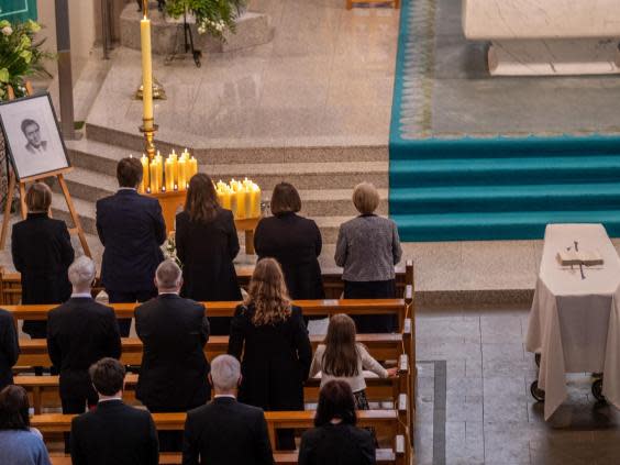 The funeral of John Hume at St Eugene’s Cathedral in Londonderry (Stephen Latimer/PA)