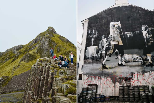 <p>Simon Watson</p> From left: The Giant’s Causeway, a natural formation of basalt columns on the North Coast; The Duel of Belfast, Dance By Candlelight, a mural by Conor Harrington in the Cathedral Quarter.