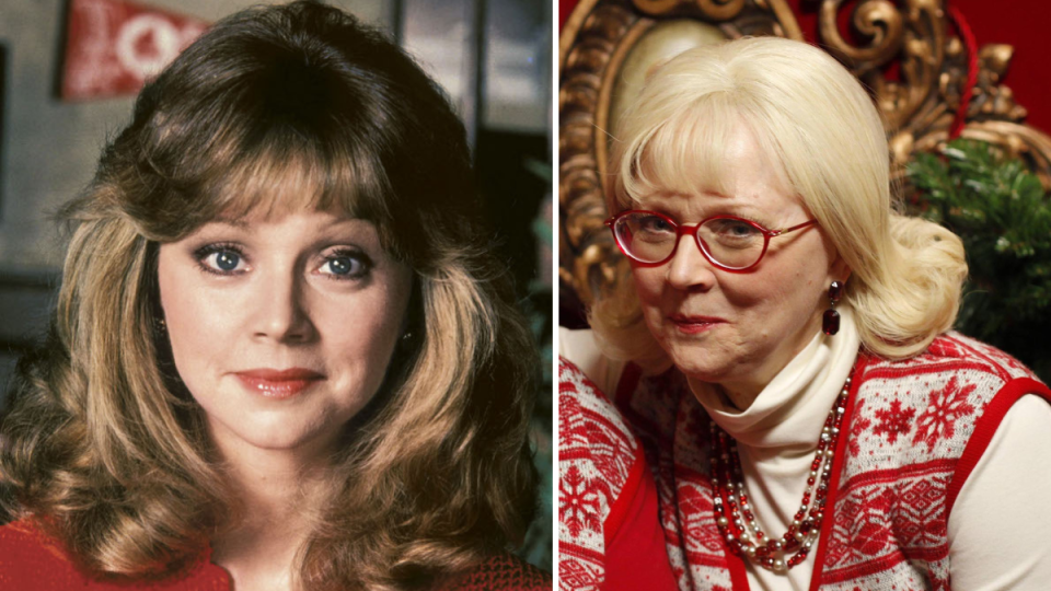 Side-by-side of actress Shelley Long in Cheers and now