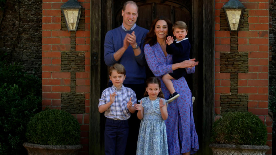 <p>The Prince and Princess of Wales along with their children clap for carers and the NHS during the first lockdown. (Getty Images)</p> 