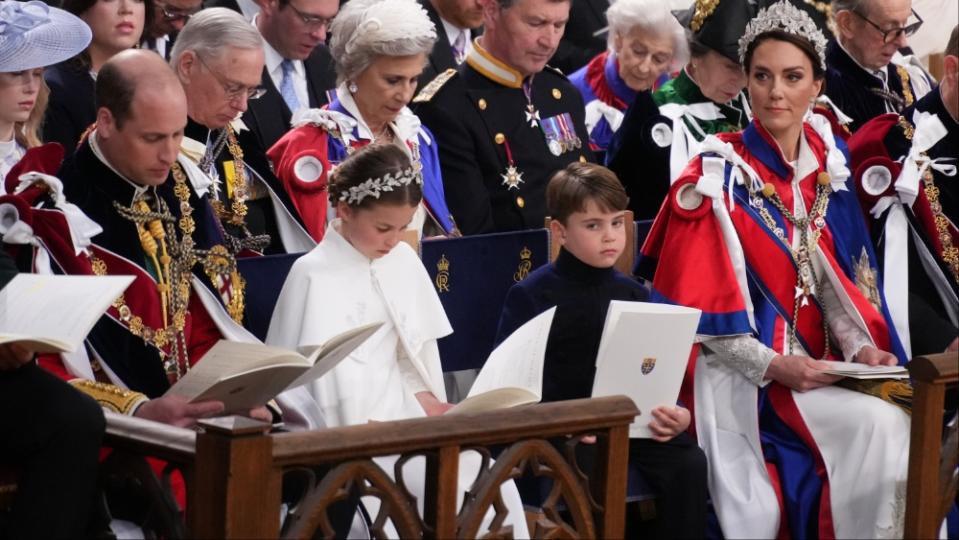 The Prince and Princess of Wales, Princess Charlotte and <span class="caas-xray-inline-tooltip"><span class="caas-xray-inline caas-xray-entity caas-xray-pill rapid-nonanchor-lt" data-entity-id="Prince_Louis_of_Wales" data-ylk="cid:Prince_Louis_of_Wales;pos:4;elmt:wiki;sec:pill-inline-entity;elm:pill-inline-text;itc:1;cat:Royalty;" tabindex="0" aria-haspopup="dialog"><a href="https://search.yahoo.com/search?p=Prince%20Louis%20of%20Wales" data-i13n="cid:Prince_Louis_of_Wales;pos:4;elmt:wiki;sec:pill-inline-entity;elm:pill-inline-text;itc:1;cat:Royalty;" tabindex="-1" data-ylk="slk:Prince Louis;cid:Prince_Louis_of_Wales;pos:4;elmt:wiki;sec:pill-inline-entity;elm:pill-inline-text;itc:1;cat:Royalty;" class="link ">Prince Louis</a></span></span>