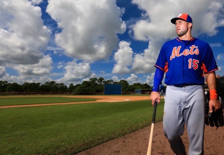 Tim Tebow's first AFL game proved to be pretty eventful. (Getty Images/Rob Foldy)