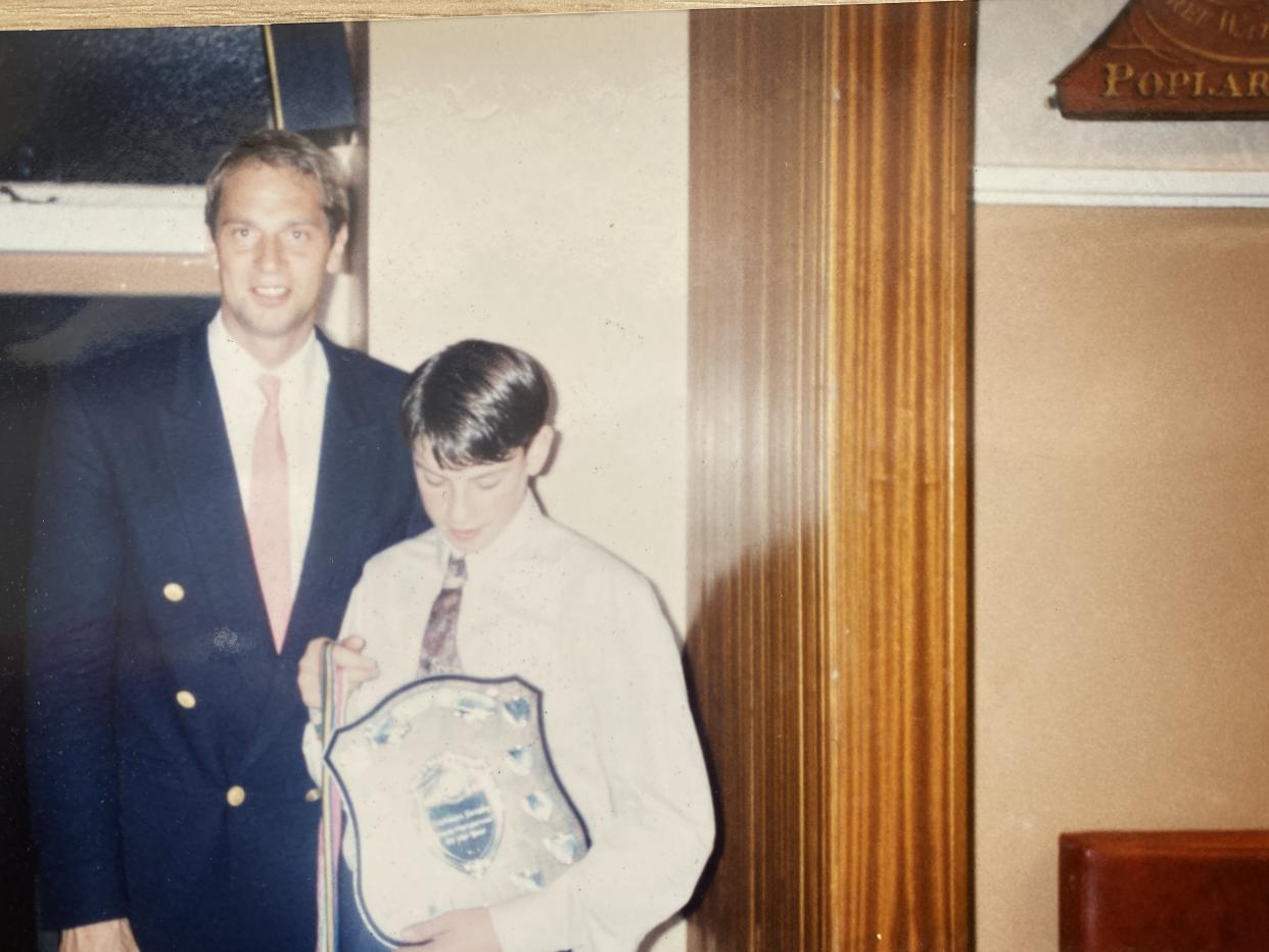 A young Mark Hunter pictured with his idol Sir Steve Redgrave
