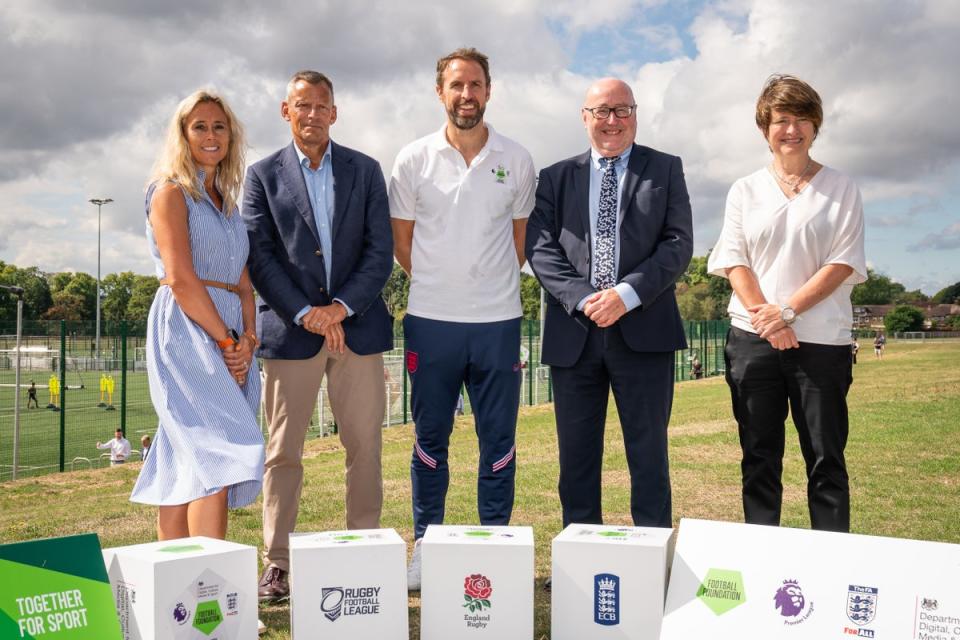 Gareth Southgate was at the launch of Football Foundation’s new £92million funding commitment into community multi-sport facilities at Gunnersbury Park Sports Hub, London (Aaron Chown/PA) (PA Wire)