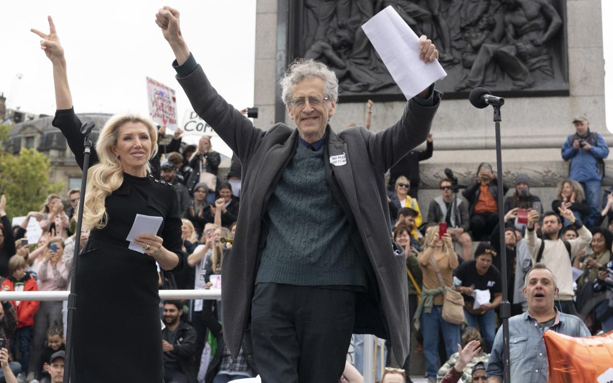 Piers Corbyn speaking at the Unity for Freedom rally over the weekend - Getty