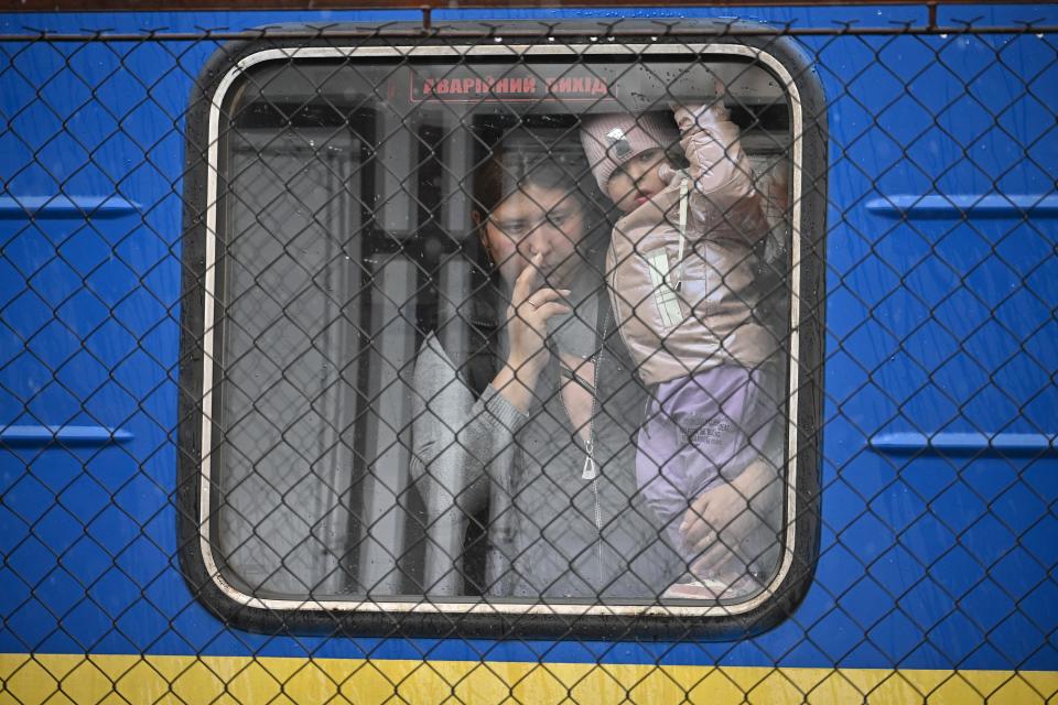 PRZEMYSL, POLAND - APRIL 09: People, mainly women and children, pass through Przemysl train station after fleeing from war-torn Ukraine on April 09, 2022 in Przemysl, Poland. According to the United Nations, since Russia invaded  Ukraine on February 24 upward of 10 million people have been displaced and at least 1,100 civilians have been killed. Photo by Jeff J Mitchell/Getty Images