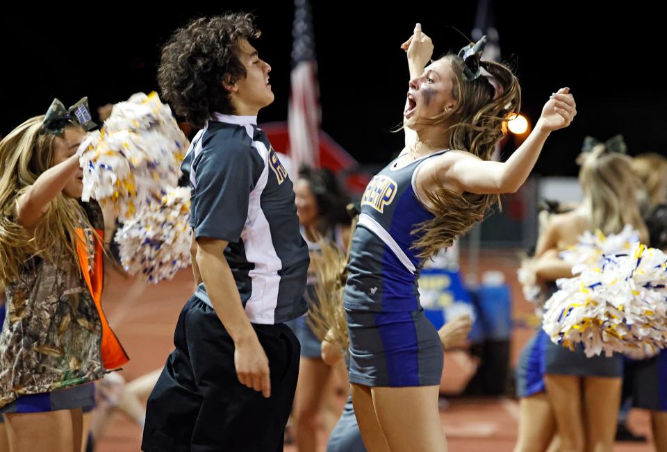 Frenship students celebrate during a football game against Lubbock-Cooper, Friday, Sept. 2, 2022, at Pirate Stadium at First United Park. 