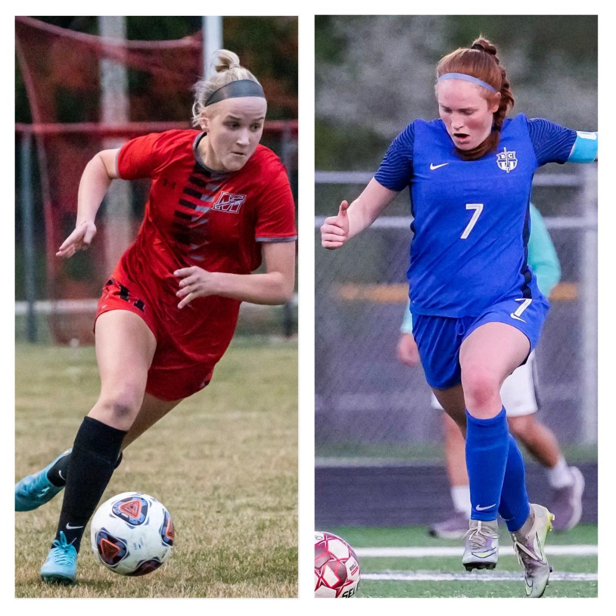 Muskego's Anna Sikorski (left) and Brookfield Central's Kayla Budish were named first-team all-state by the Wisconsin Soccer Coaches Association for the second straight season.