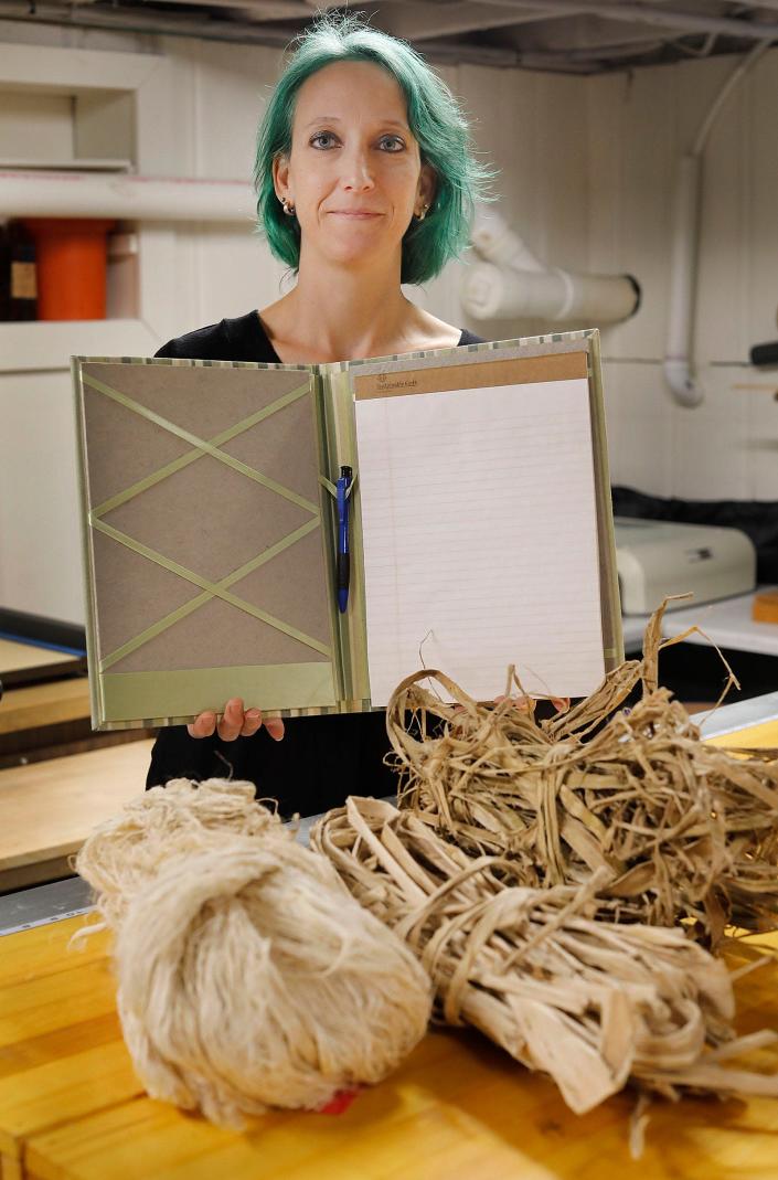 Marshfield artisan Erin Merchant MacAllister makes paper by hand from raw materials including tree and plant fibers, banana peels and seaweed.