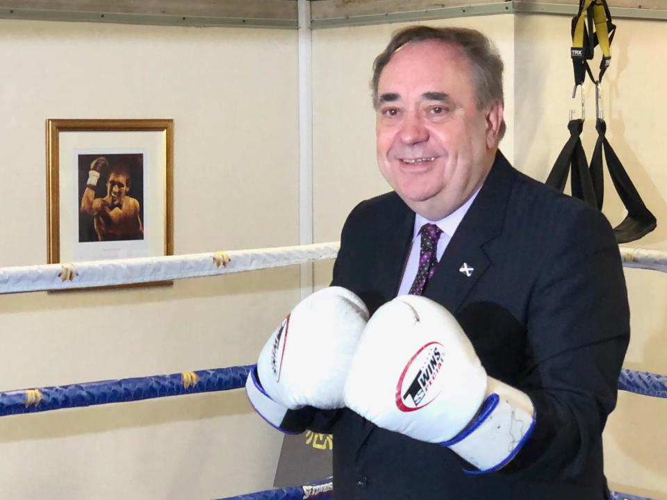 <p>ALBA Party leader Alex Salmond at Alex Arthur's Boxing Gym in Edinburgh during his campaigning for the Scottish Parliamentary election. Picture date: Monday April 26, 2021.</p>
