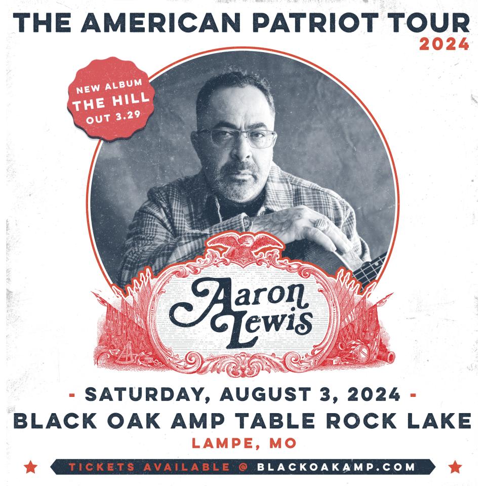 Aaron Lewis is bringing his "The American Patriot Tour" to Black Oak Amphitheater on Saturday, Aug. 3, 2024.