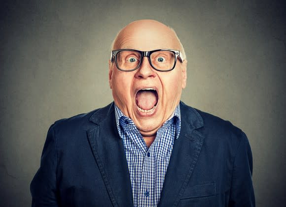surprised older man, with mouth open wide