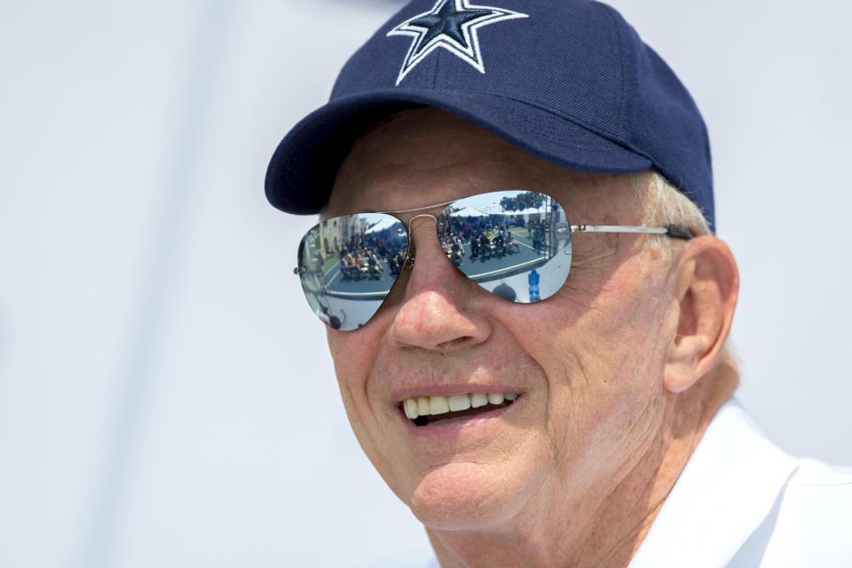 Owner Jerry Jones has reason to simile with his Dallas Cowboys sitting at 3-1 (AP).