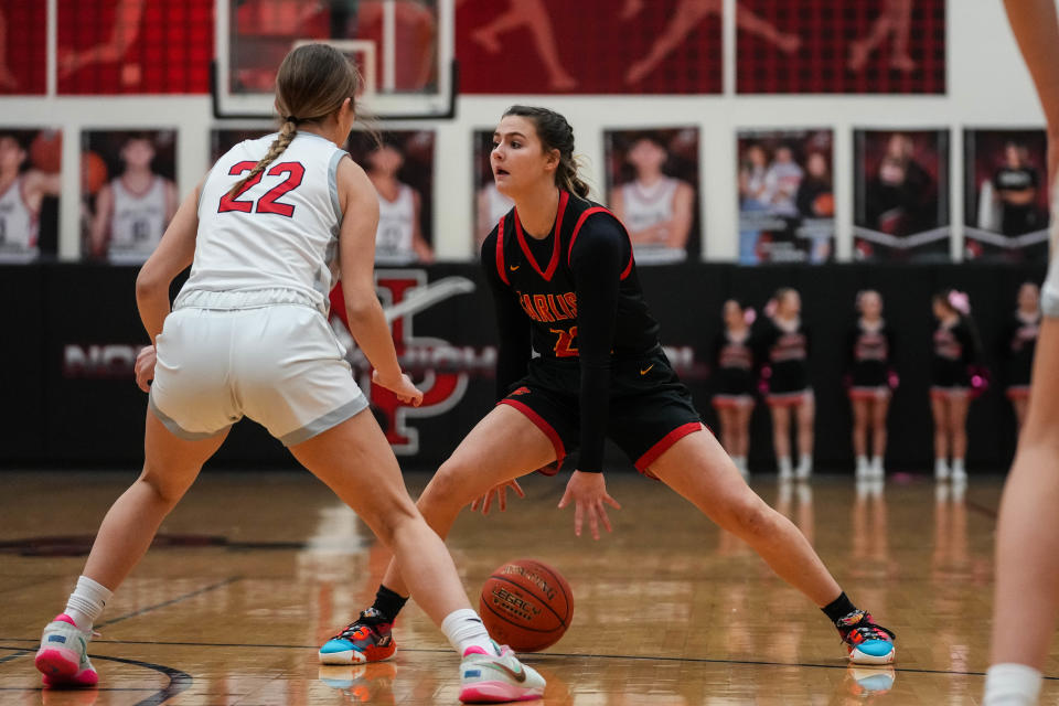 Carlisle guard Macy Comito, pictured here in a game against North Polk last year, went for 36 points during the Wildcat girls basketball team's 73-71 victory over Gilbert Jan. 11 at Gilbert.