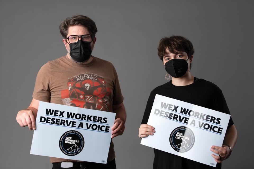 Matt Reber (left) and Jo Snyder from the Wexner Center for the Arts. They are part of a group of nearly 40 employees who asked Ohio State University to voluntarily recognize Wex Workers United, formed with AFSCME Ohio Council 8.