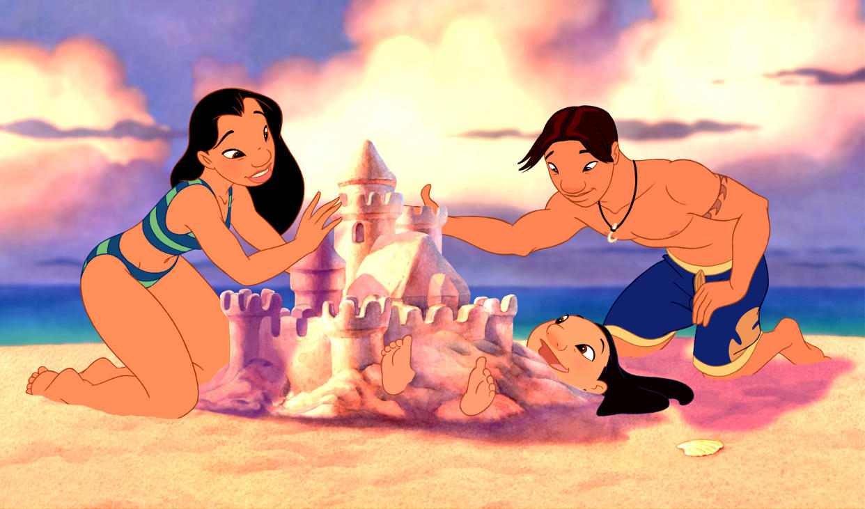 From left to right: Nani (voiced by Tia Carrere), Lilo (Daveigh Chase) and David (Lee) in 2002's Lilo & Stitch. (Walt Disney Co./Courtesy Everett Collection)