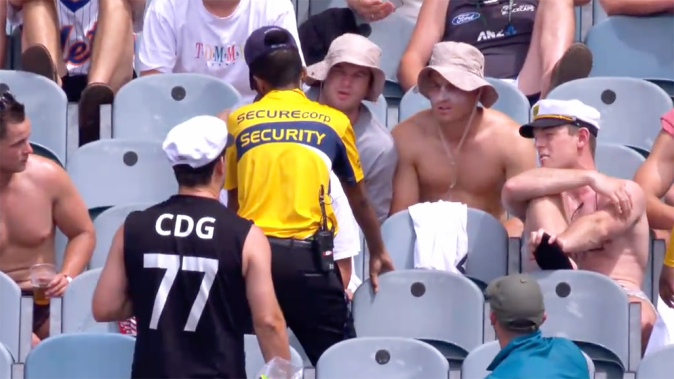 New Zealand rugby star Jordie Barrett was booted from the Boxing Day Test by MCG security after skolling half a beer, a move that has proven unpopular with sporting fans. Picture: Fox Sports