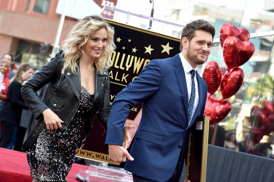 HOLLYWOOD, CA - NOVEMBER 16:  Michael Buble and Luisana Lopilato attend the ceremony honoring Michael Buble with star on the Hollywood Walk of Fame on November 16, 2018 in Hollywood, California.  (Photo by Axelle/Bauer-Griffin/FilmMagic)