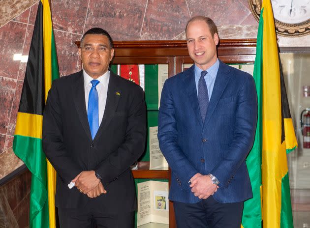 William visits the Prime Minister of Jamaica, Andrew Holness, at his office on March 23 in Kingston, Jamaica. (Photo: Pool/Samir Hussein via Getty Images)