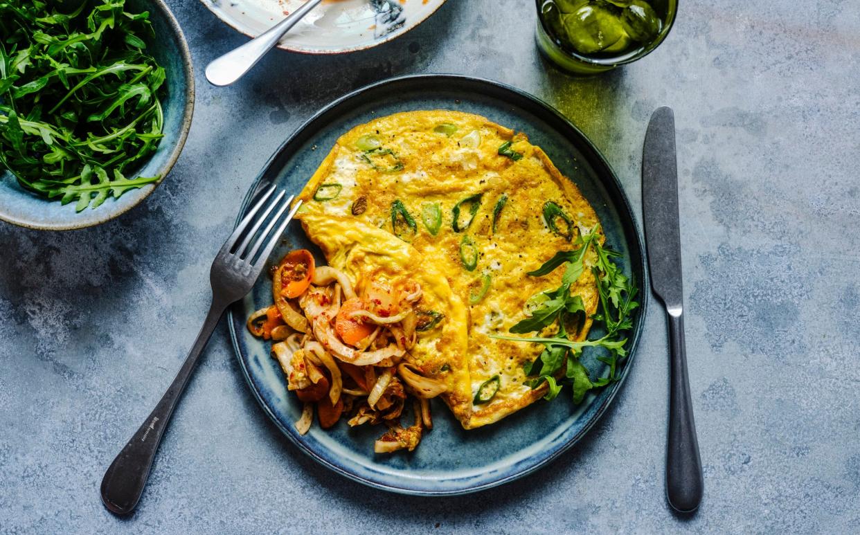 Kimchi and spring onion omlette