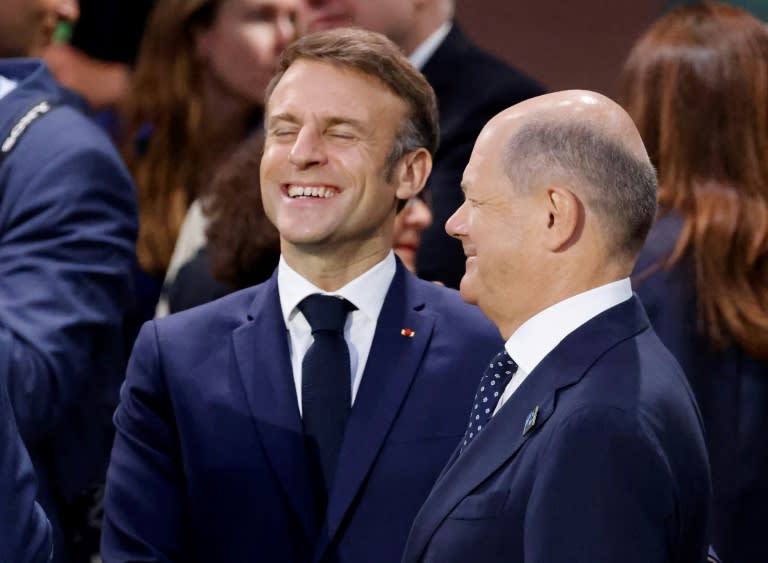 Le président français Emmanuel Macron et le chancelier allemand Olaf Scholz à un sommet de l'Otan à Washington, le 11 juillet 2024 (Ludovic MARIN)