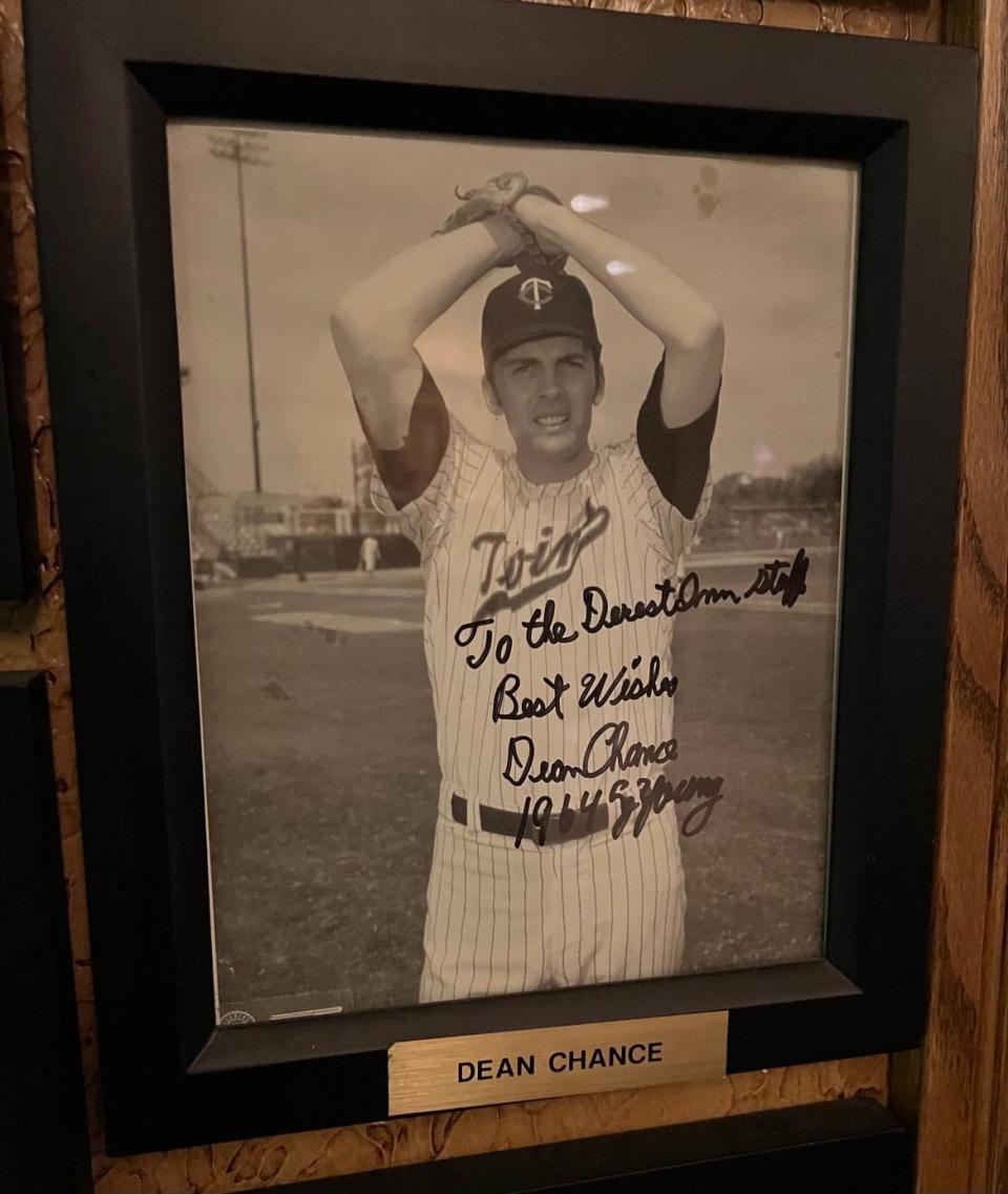 Autographed photos of sports stars like Cy Young winner Dean Chance adorn the walls in the lobby of the Desert Inn restaurant in Canton.