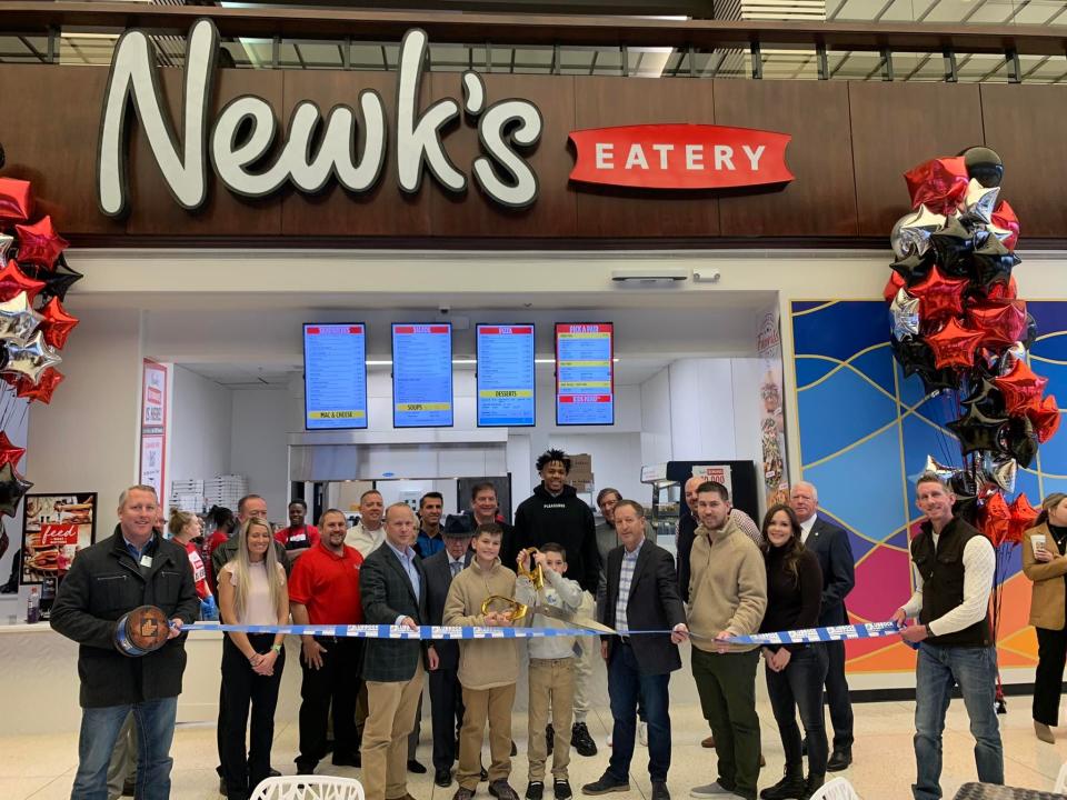 Newk's Eatery, 1500 Broadway. Holding scissors are Miles and Tye McDougal. Holding ribbon are Chamber Ambassadors Rhett Dawson, left, and Garrett Couts. Others pictured are First United Bank CEO Mark Bain; Sr. VP Dan Lewis; Newk’s VP Mark Reedy; Regional Director of Franchise Relations Odair Ferro; Newk’s GM Chris Crooks; Narrow Bar Manager Tim Abascal; Operating Manager Buddy Beach; Sr. VP Tyler McDougal; decorator Tiffany Walker; general contractor/VP multi-family housing Andy Clayton; Terrence Shannon Jr.; Texas Tech men’s basketball head coach Mark Adams; and other family, friends and Lubbock Chamber Ambassadors.