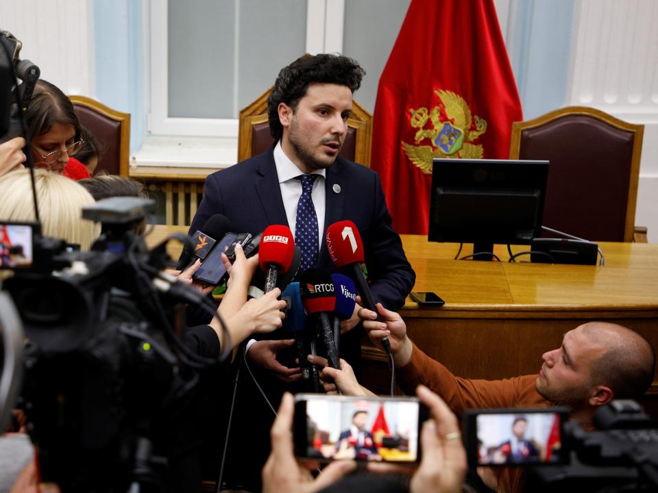 Dritan Abazovic at a press conference.